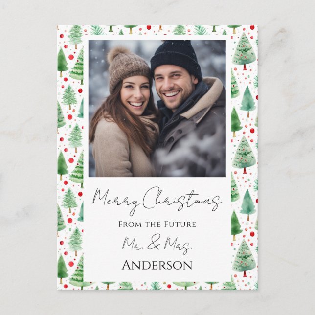 Wedding Christmas Trees Save the Date Postcard (Front)