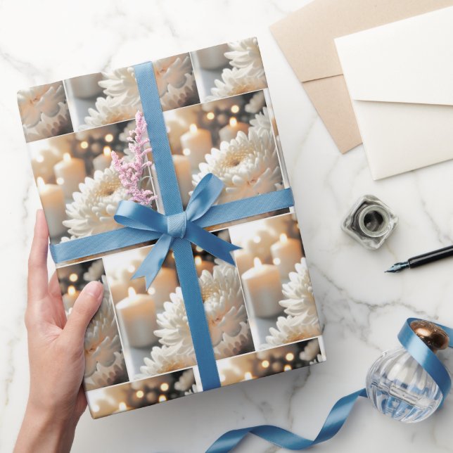 Wedding Chrysanthemum Flower and Candles Wrapping Paper (Gifting)