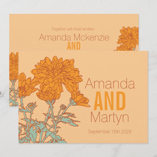 Wedding chrysanthemum orange fall wedding invites (Front/Back)