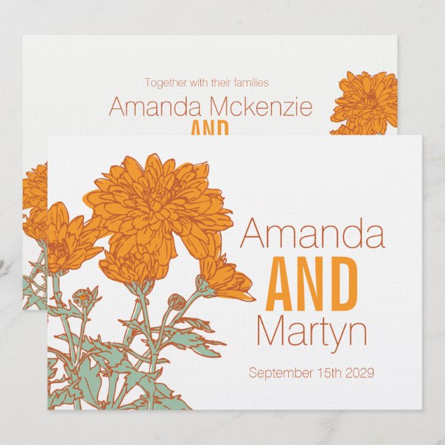 Wedding chrysanthemum orange fall wedding invites (Front/Back)