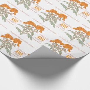 Wedding chrysanthemum orange name date wrap wrapping paper