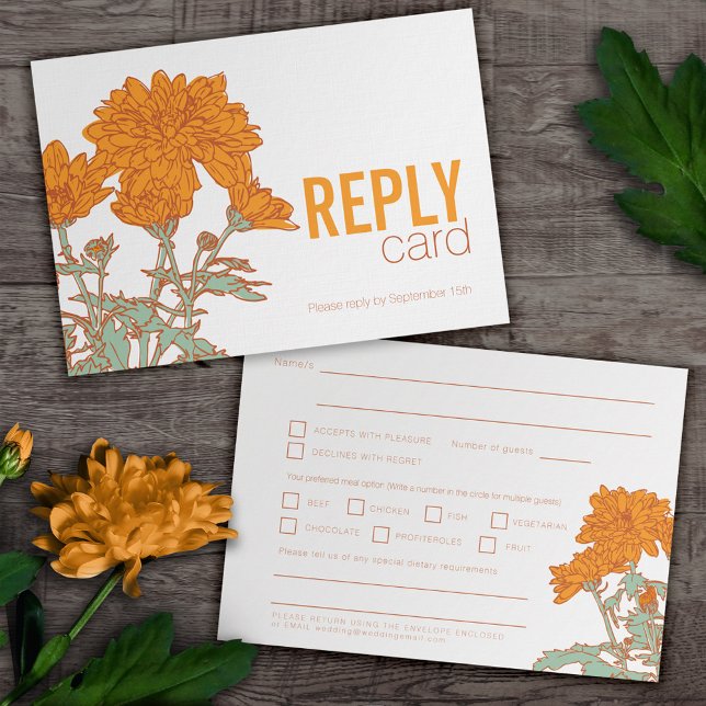 Wedding chrysanthemum orange wedding meal RSVP Invitation (Creator Uploaded)