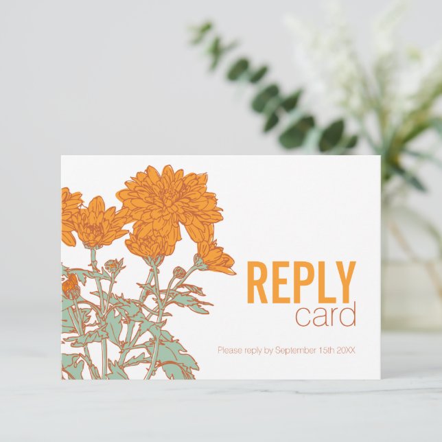 Wedding chrysanthemum orange wedding RSVP QR code Card (Standing Front)