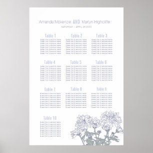 Wedding chrysanthemum white drawn art table plan poster