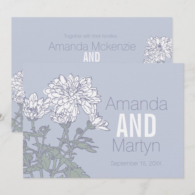 Wedding chrysanthemum white flower wedding invites (Front/Back)