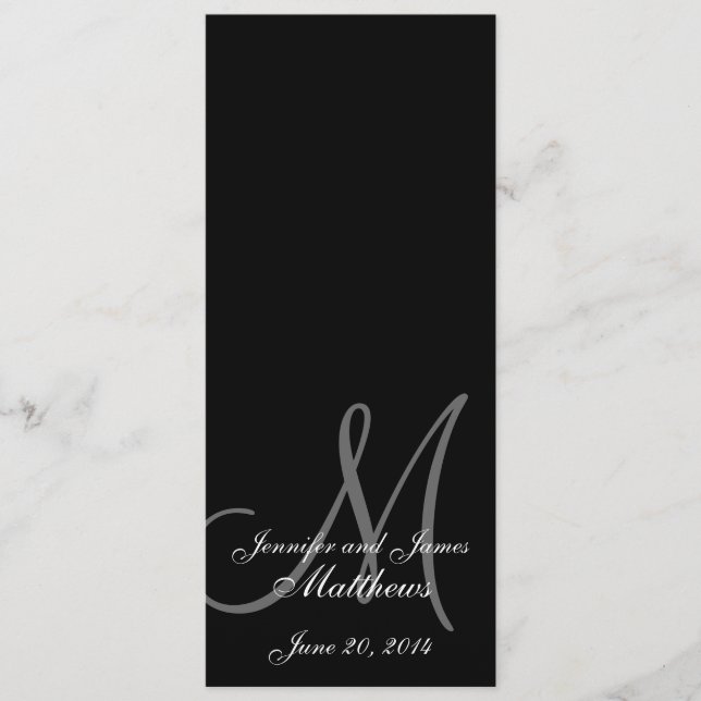 Wedding Church Program Monogram Black & White Programme (Front)