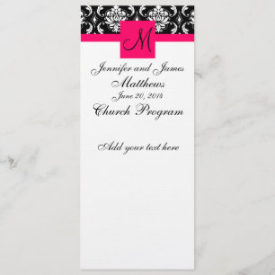 Wedding Church Program Monogram Damask Hot Pink Programme
