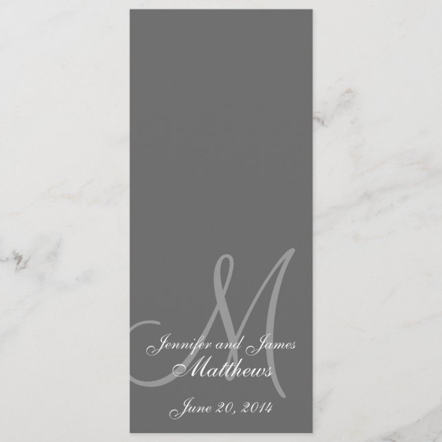 Wedding Church Program Monogram Grey & White Programme (Front)