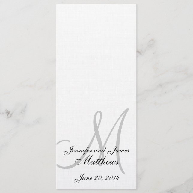 Wedding Church Program Monogram Linen White Programme (Front)