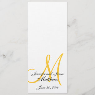 Wedding Church Program Monogram Linen White Yellow Programme