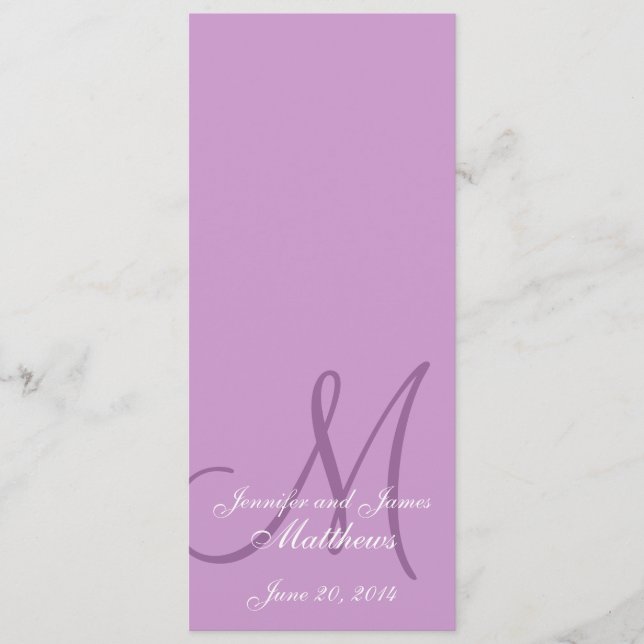 Wedding Church Program Monogram Purple & White Programme (Front)