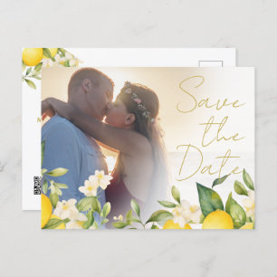 Wedding Citrus Lemons Photo Overlay Save The Date Announcement Postcard