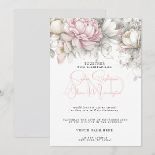Wedding   Classic Modern Ivory and Blush Floral  Invitation