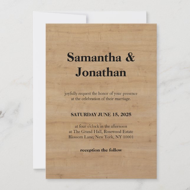 Wedding Classic Oak Light Wood Grain Invitation (Front)
