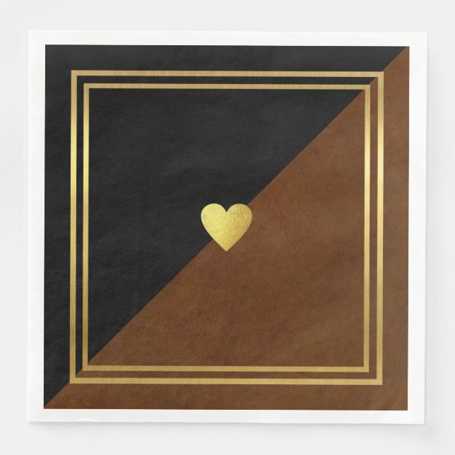 Wedding Classy Elegant Brown Black Love Heart Napkin (Front)