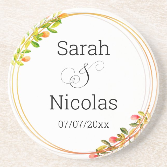 Wedding coaster personalised minimalist  (Front)