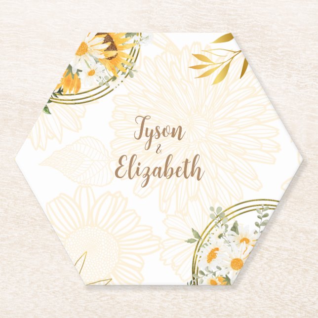 Wedding Coaster - Sunflowers- Yellow and White (Front)
