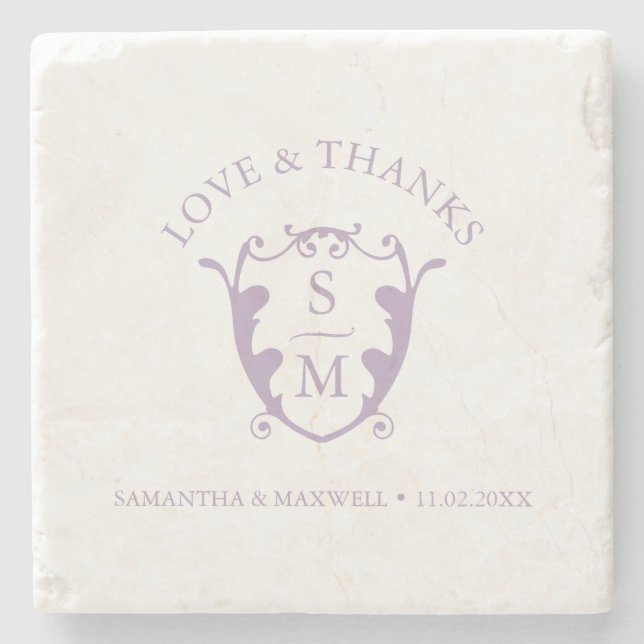 Wedding Coasters Classic Monogram Favours Lilac (Front)