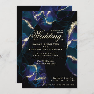 Wedding    Cobalt Blue Purple Alcohol Ink Invitation