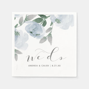 Wedding Cocktail Dusty Blue Grey Watercolor Floral Napkin