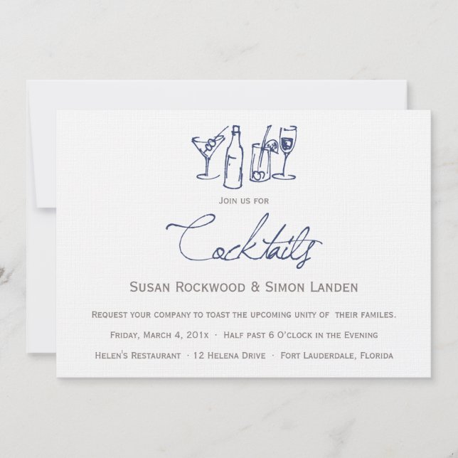 Wedding Cocktail Invitations  |  Blue (Front)