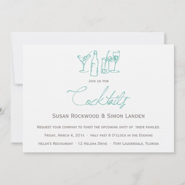 Wedding Cocktail Invitations  |  Blue (Front)