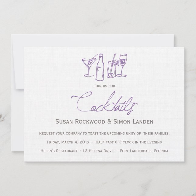 Wedding Cocktail Invitations  |  Purple (Front)