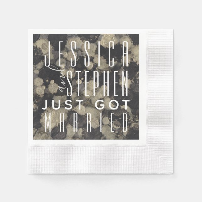 Wedding Cocktail Napkin Shades of Gold and Black (Front)