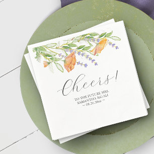 Wedding Cocktail Napkins Orange Watercolor Flowers