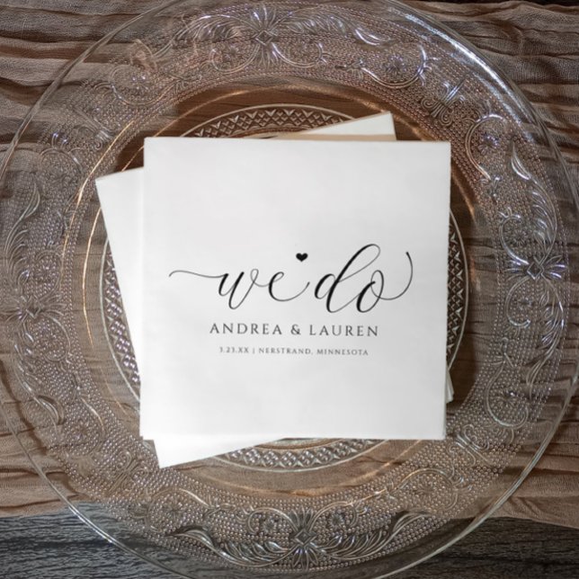 Wedding Cocktail Napkins Simple Elegant Script (Wedding napkins: Elegant black and white calligraphy script with heart.)