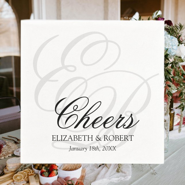 Wedding Cocktail Simple Cheers Monogram Napkin (Creator Uploaded)
