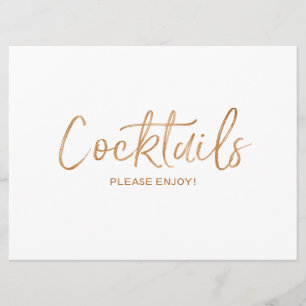 Wedding "Cocktails" Sign   Stylish Gold Rose Invitation