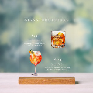 Wedding Cocktails Signature Drinks Acrylic Sign