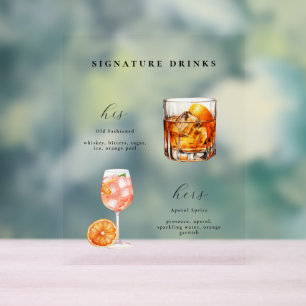 Wedding Cocktails Signature Drinks Acrylic Sign