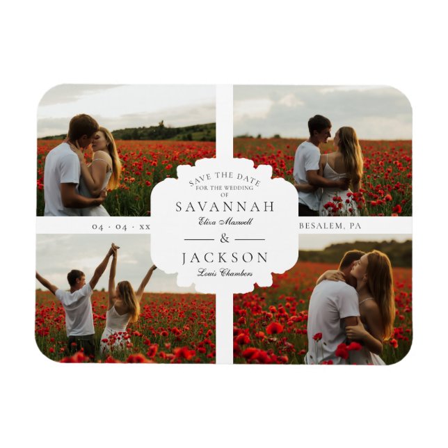 Wedding Collage 4 Custom Photos Minimalist Modern Magnet (Horizontal)