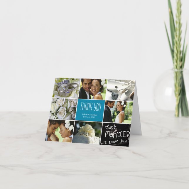 Wedding Collage Thank You Card - Turquoise (Front)