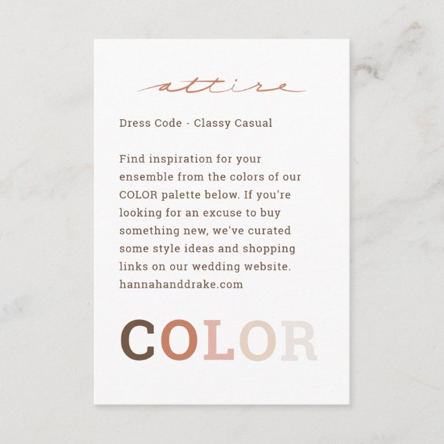 Wedding Colour Palette Attire Dress Code Enclosure Card (Front)