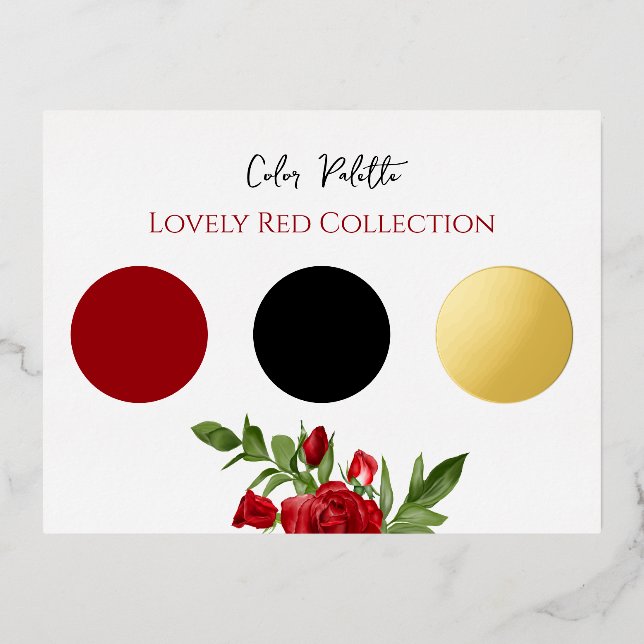 Wedding Colour Palette Font Sample Lovely Red Real Foil Invitation Postcard (Front)