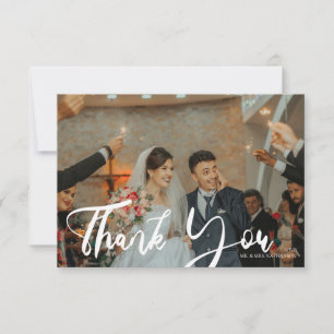 Wedding Colour Photo Chic Modern Typography 3 Thank You Card