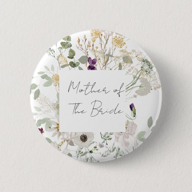 Wedding COLOURFUL WILDFLOWER YELLOW AND  PURPLE 6 Cm Round Badge (Front)