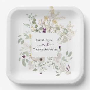 Wedding COLOURFUL WILDFLOWER YELLOW AND  PURPLE Paper Plate