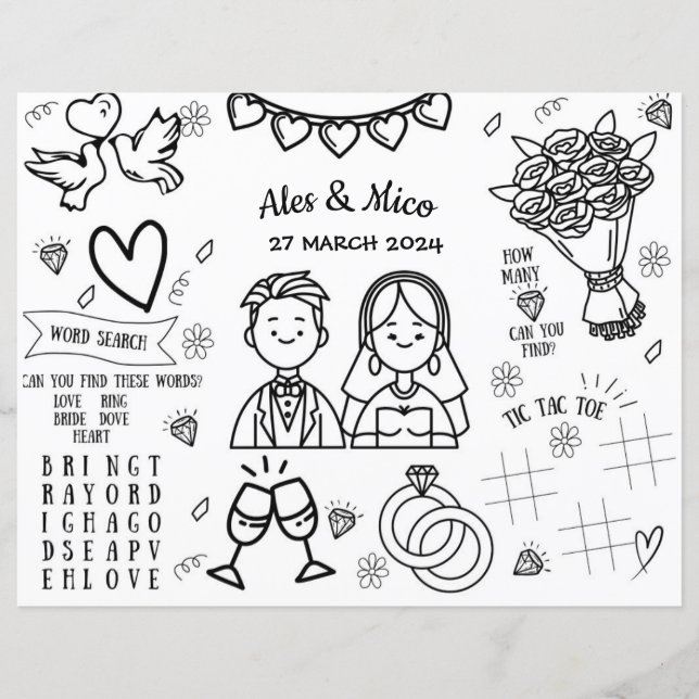 Wedding Colouring Placemat Colouring Page for Kids (Front)