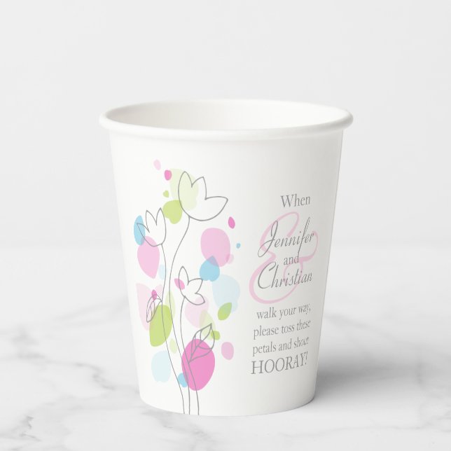 Wedding confetti petal custom name pink blue green paper cups (Back)