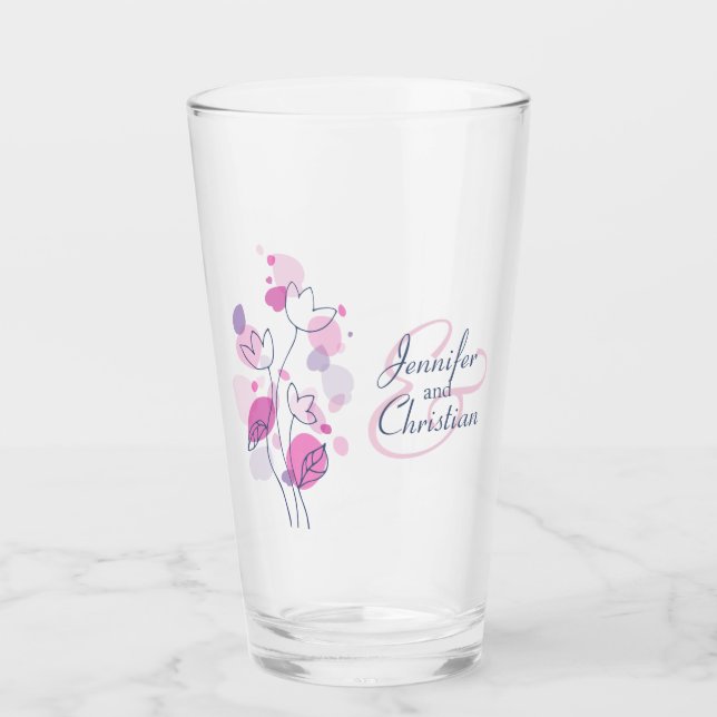 Wedding confetti petals custom names blue pink glass (Front)