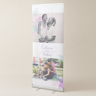 Wedding confetti pink green purple couple photos retractable banner