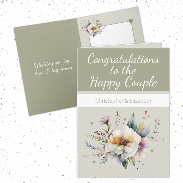 Wedding Congratulations couple floral green Card (Creator Uploaded)