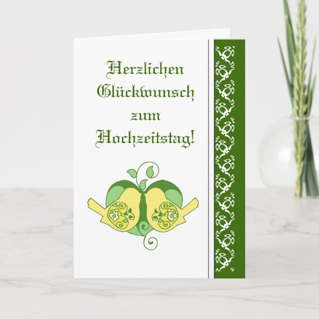 Wedding Congratulations Floral Heart Bird German Card (Front)