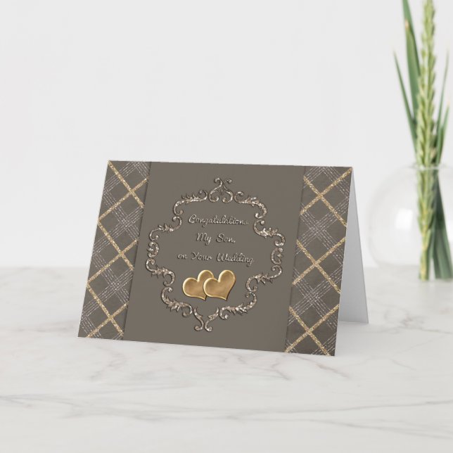Wedding Congratulations From Mom-Golden hearts Card (Front)