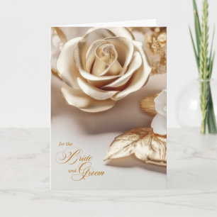 Wedding Congratulations Golden Coloured Rose Card
