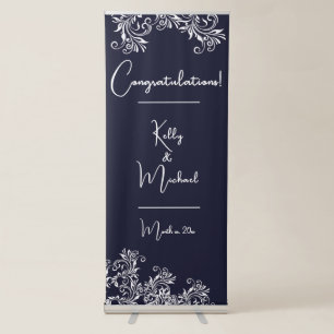 Wedding Congratulations Navy and White Retractable Banner
